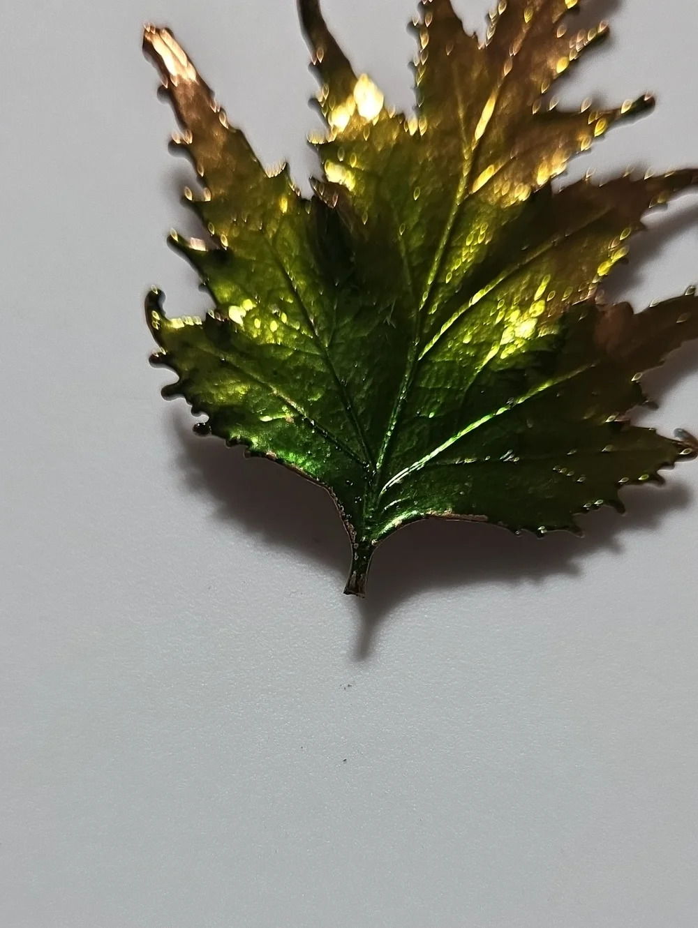 Vintage Real Leaf Brooch Green Electroformed Copper Botanical Nature Pin